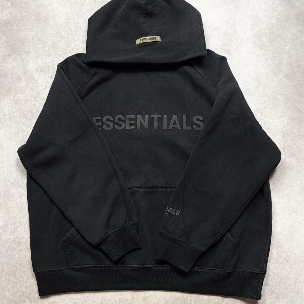 Fear of God Essentials Black Pullover Hoodie Cotton Size Medium Oversized Logo - Picture 2 of 15